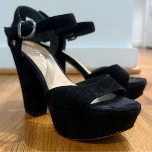Via Spiga Black Suede Platform Block Heel Sandals | Size 5M | Made in Italy